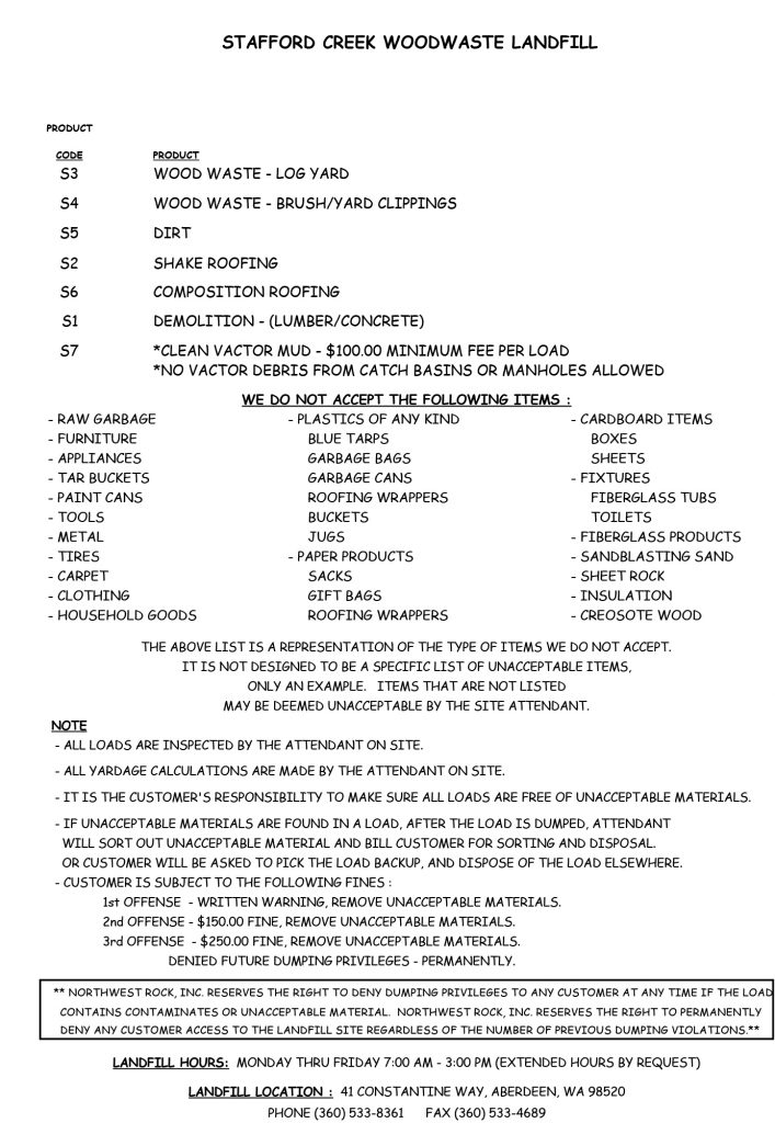 STAFFORD CREEK LANDFILL Northwest Rock, Inc.